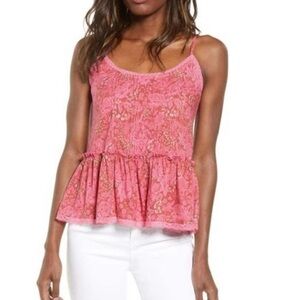 Hinge Pintuck Pink Spaghetti Strap Wildflower Camisole Tank Top NWT XS